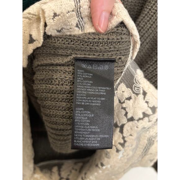 Urban Outfitters Sweater Womens Medium Olive Green Lace-Trim Knit Pins & Needles - Picture 4 of 5